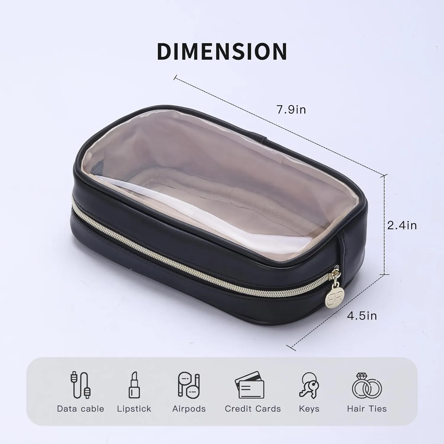 Small Makeup Bag for Purse,Clear Cosmetic Bag for Travel, Organizer Bag for Accessories Black