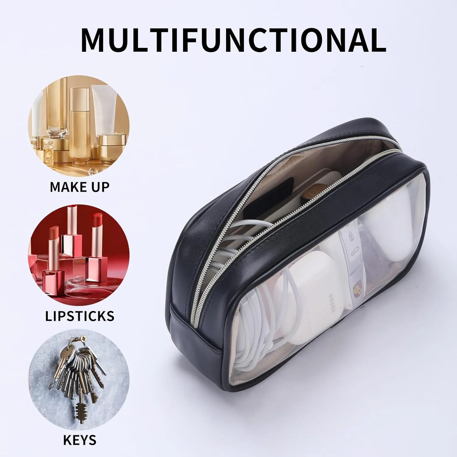 Small Makeup Bag for Purse,Clear Cosmetic Bag for Travel, Organizer Bag for Accessories Black