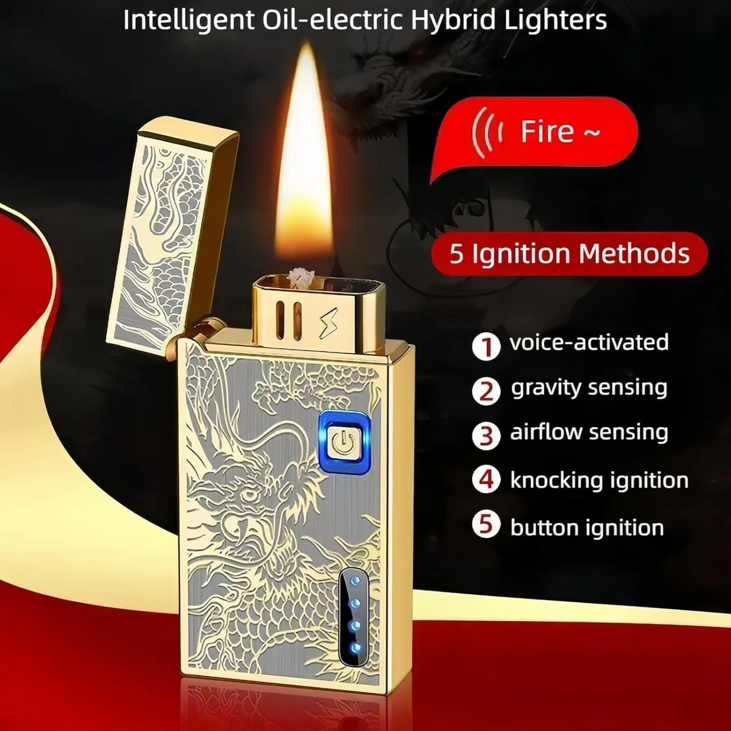 Smart Kerosene Soft Flame Lighter, Multiple Ignition Methods, Reusable Multi-Function Dual-use Lighter, Suitable for Outdoor picnics, Travel (Fuel not Included)(Red)