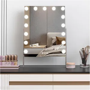 Smart Makeup Vanity Mirror with Dimmable LED Bulbs, Light Up Mirror for Dressing Table Bathroom Desk, 360° Rotation Hollywood Mirror(Black,30x41cm/11.8x16.1in)