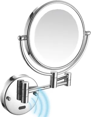 Smart Sensor LED Makeup Mirror with Lights and Magnification, Chrome Double Sided Wall Mounted Extendable Vanity Mirror,Hardwired,10X(USB,10X)