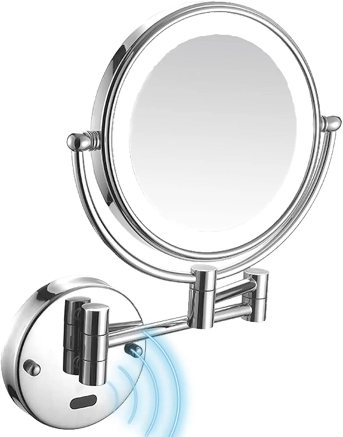 Smart Sensor LED Makeup Mirror with Lights and Magnification, Chrome Double Sided Wall Mounted Extendable Vanity Mirror,Hardwired,10X(USB,10X)