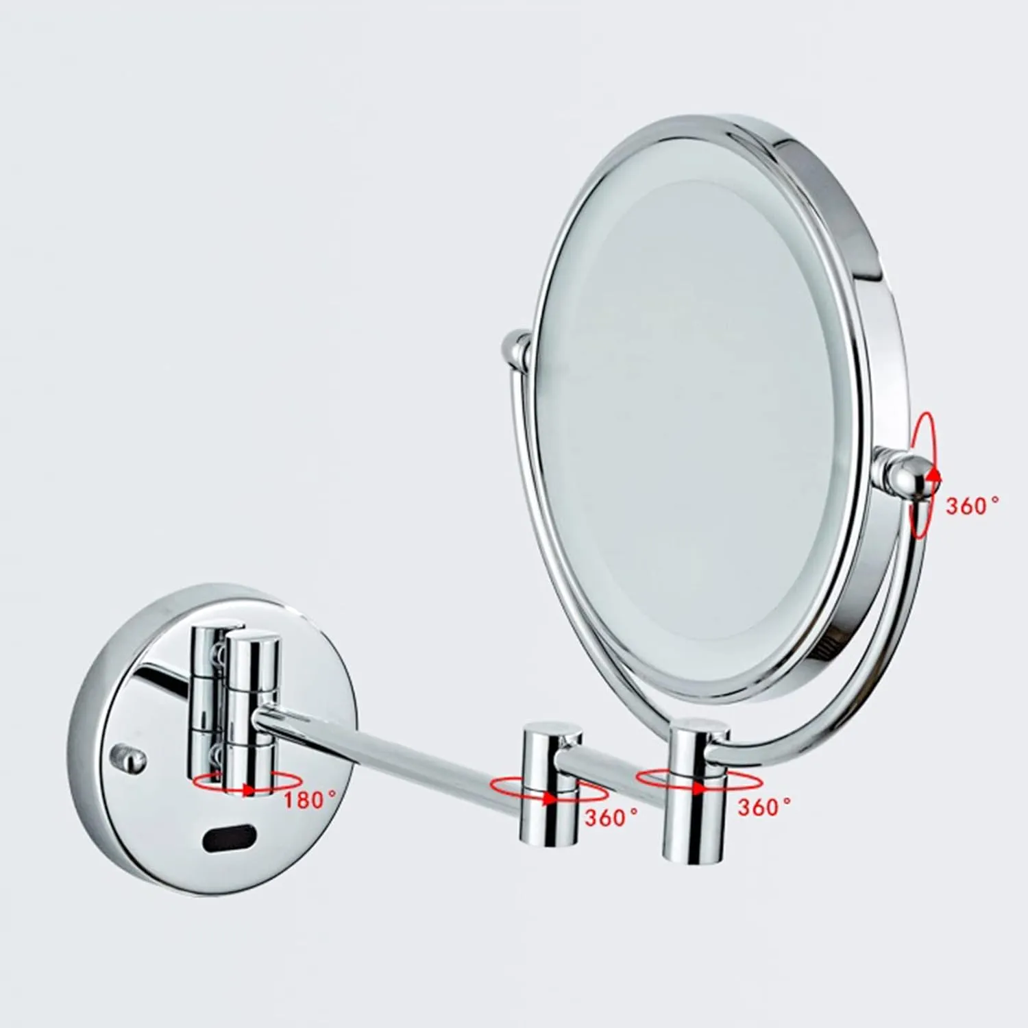Smart Sensor LED Makeup Mirror with Lights and Magnification, Chrome Double Sided Wall Mounted Extendable Vanity Mirror,Hardwired,10X(USB,10X)