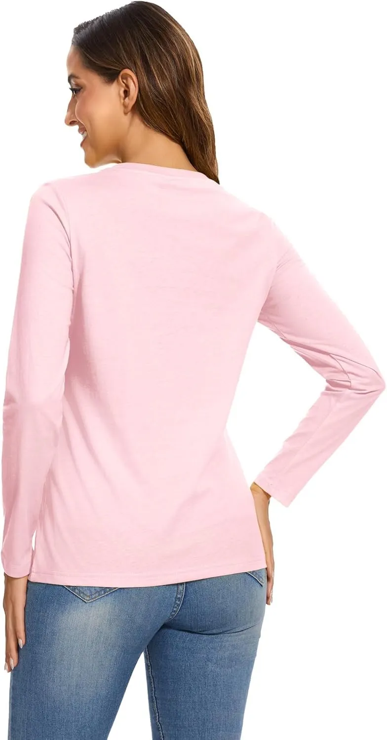 SMENG Women's Long Sleeve Crewneck Cotton Basic T-Shirt Solid Color Soft Comfy Casual Tops Fall Shirts for Women 2025