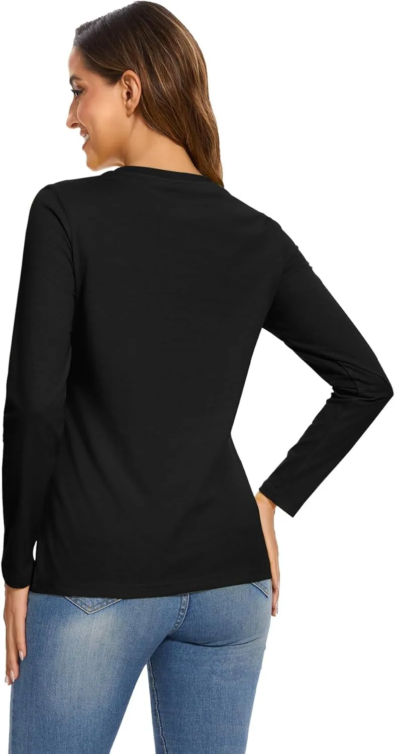 SMENG Women's Long Sleeve Crewneck Cotton Basic T-Shirt Solid Color Soft Comfy Casual Tops Fall Shirts for Women 2025
