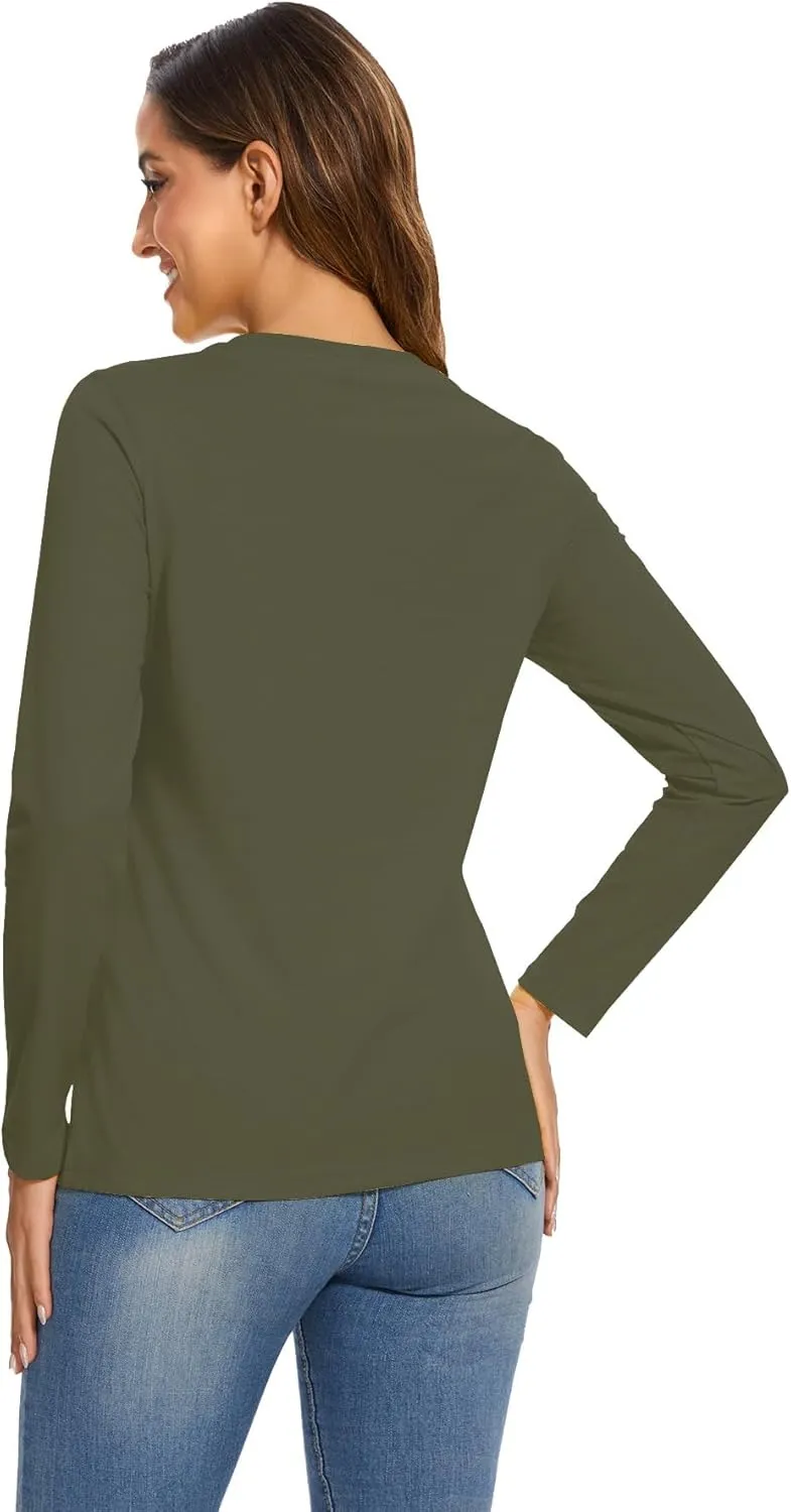 SMENG Women's Long Sleeve Crewneck Cotton Basic T-Shirt Solid Color Soft Comfy Casual Tops Fall Shirts for Women 2025