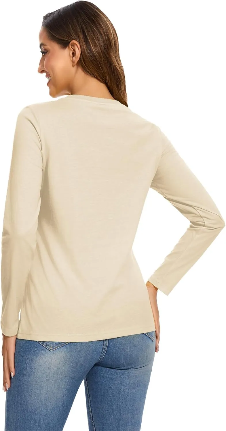 SMENG Women's Long Sleeve Crewneck Cotton Basic T-Shirt Solid Color Soft Comfy Casual Tops Fall Shirts for Women 2025