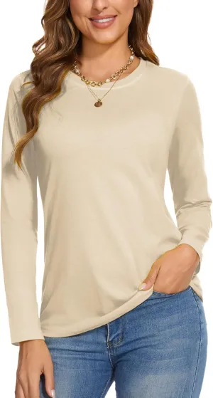 SMENG Women's Long Sleeve Crewneck Cotton Basic T-Shirt Solid Color Soft Comfy Casual Tops Fall Shirts for Women 2025