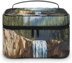 Snow Mountain Melt River Portable Makeup Bag Large Capacity Toiletry Receiving Cosmetic Bags With Handle And Divider