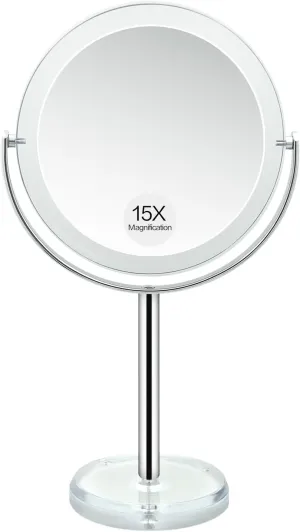 Snowflakes Double Sided 1X / 15X Magnifying Makeup Mirror with Stand - 6.7 Inch Tabletop Vanity Mirror for Bathroom or Bedroom with 360° Rotation.