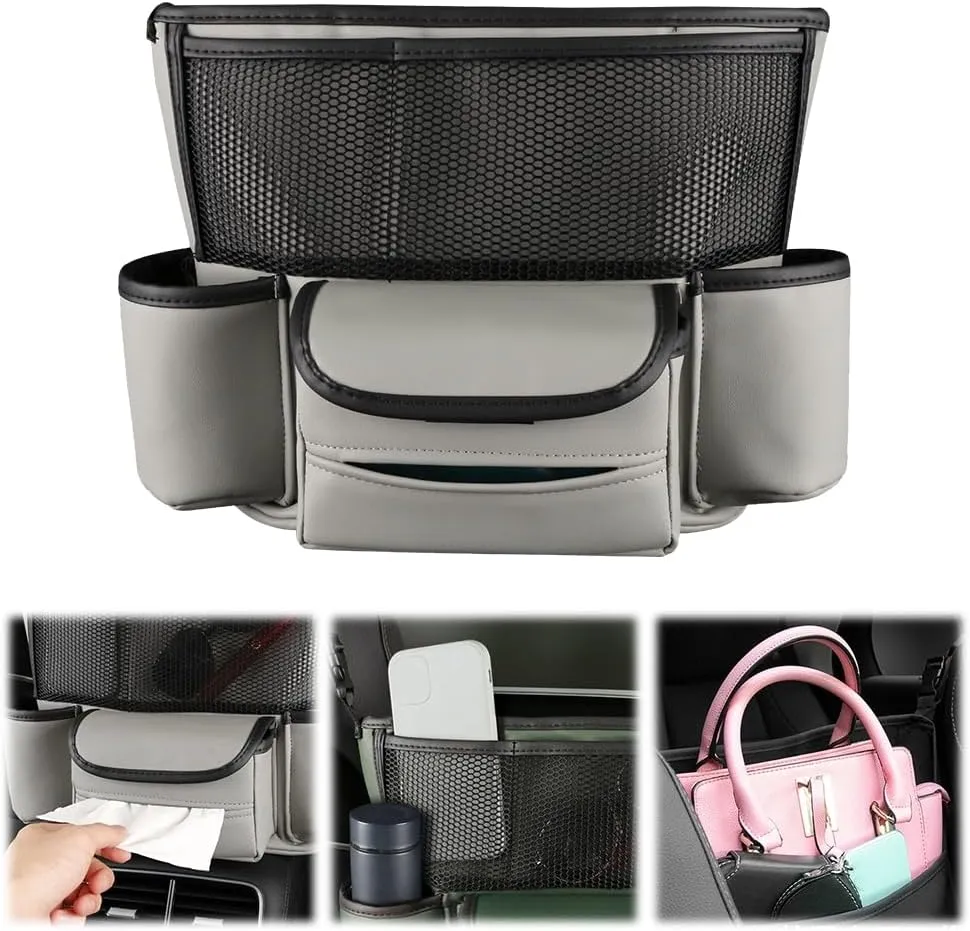 Soputry Car Storage Pocket Handbag Holder for Car Between Seats, Multi-Pocket Automotive Seat Organizer, Large Capacity Storage Bag, Removable Inner Liner, Grey