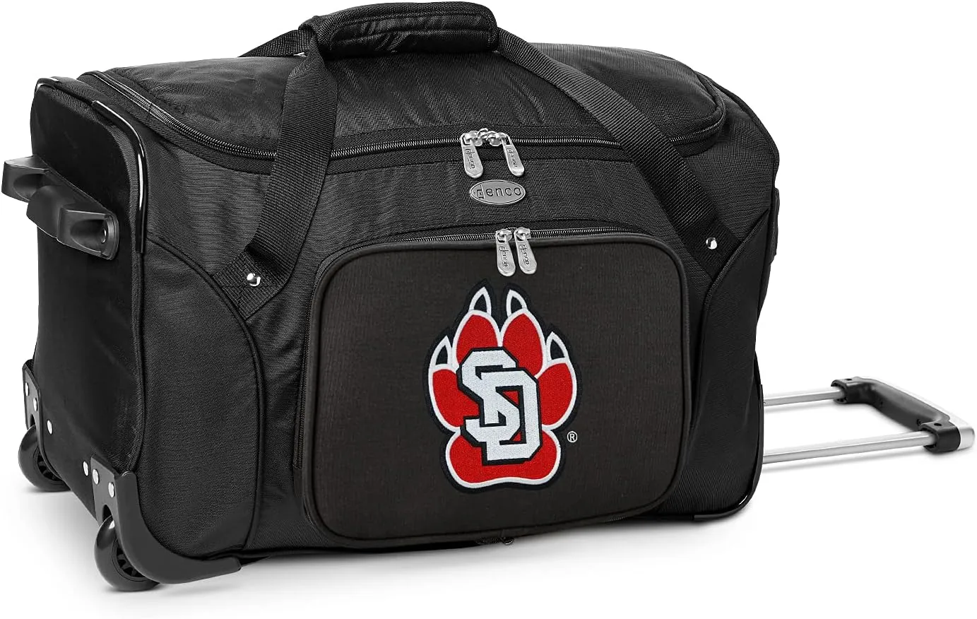 South Dakota University Coyotes Lightweight 22-inch Wheeled Duffel Bag with Telescopic Handle - Perfect Overnight Bag for Travel, Weekend Getaways, Airports, Gym, and Commuting