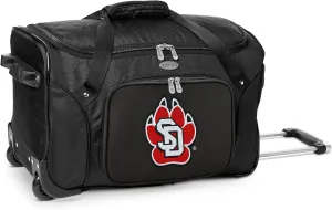 South Dakota University Coyotes Lightweight 22-inch Wheeled Duffel Bag with Telescopic Handle - Perfect Overnight Bag for Travel, Weekend Getaways, Airports, Gym, and Commuting