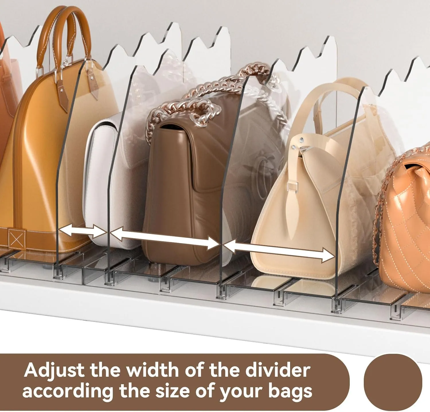 SOYO Adjustable Clear Purse Organizers for Closet, Acrylic Shelf Divider for Bag and Purse Storage, Clear Pocketbook and Handbag Organizer, Bookshelf Separator Organizers for House, Office Use, Clear