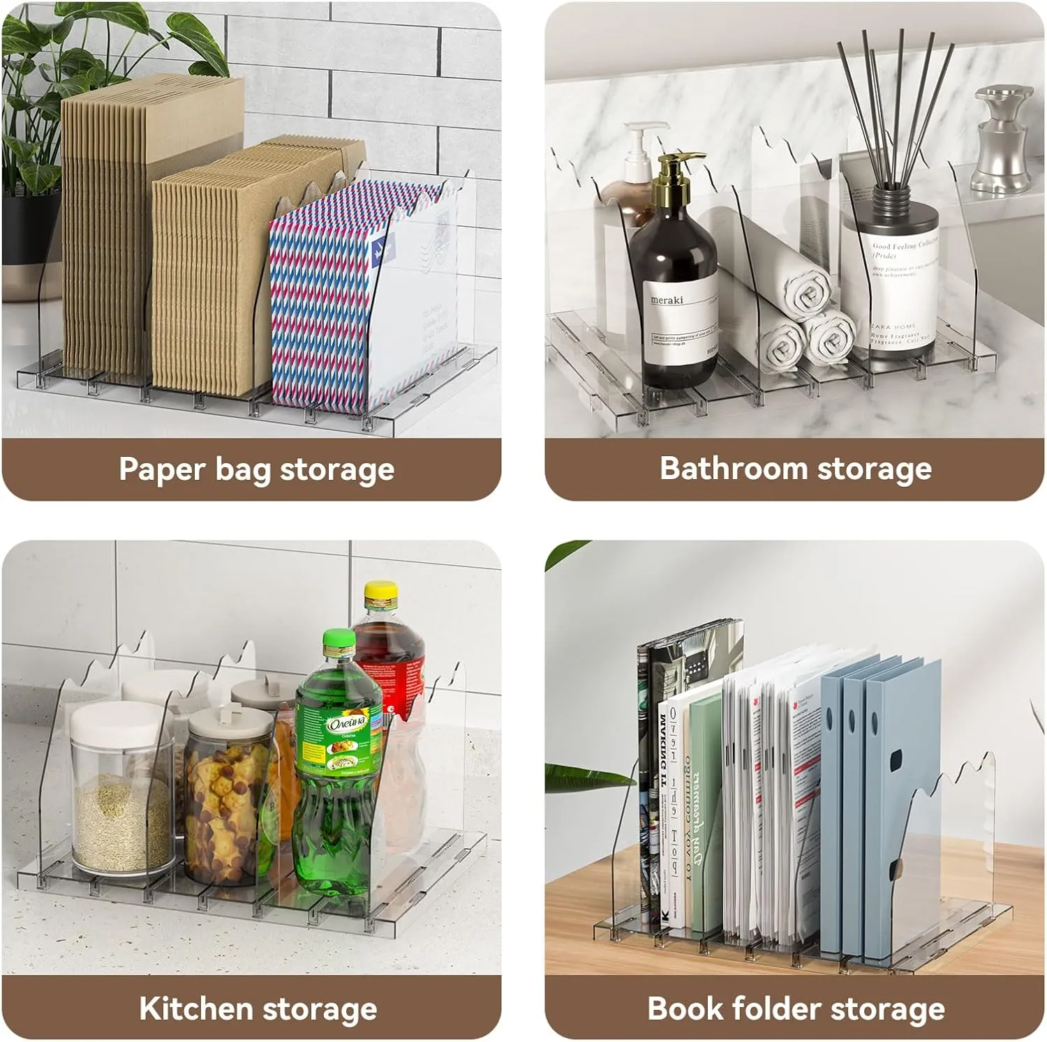 SOYO Adjustable Clear Purse Organizers for Closet, Acrylic Shelf Divider for Bag and Purse Storage, Clear Pocketbook and Handbag Organizer, Bookshelf Separator Organizers for House, Office Use, Clear