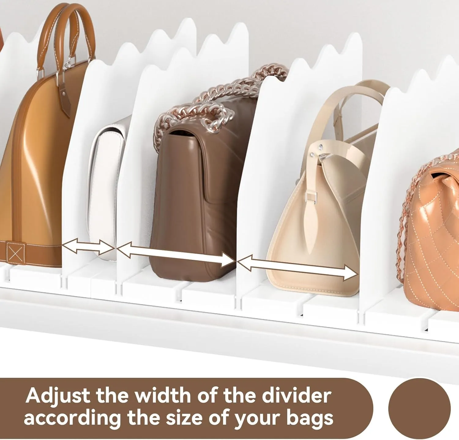 SOYO Adjustable Clear Purse Organizers for Closet, Acrylic Shelf Divider for Bag and Purse Storage, Clear Pocketbook and Handbag Organizer, Bookshelf Separator Organizers for House, Office Use, White