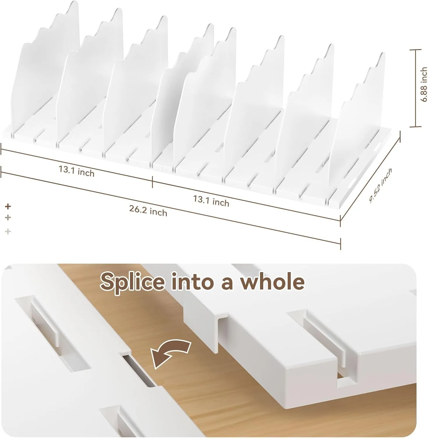 SOYO Adjustable Clear Purse Organizers for Closet, Acrylic Shelf Divider for Bag and Purse Storage, Clear Pocketbook and Handbag Organizer, Bookshelf Separator Organizers for House, Office Use, White