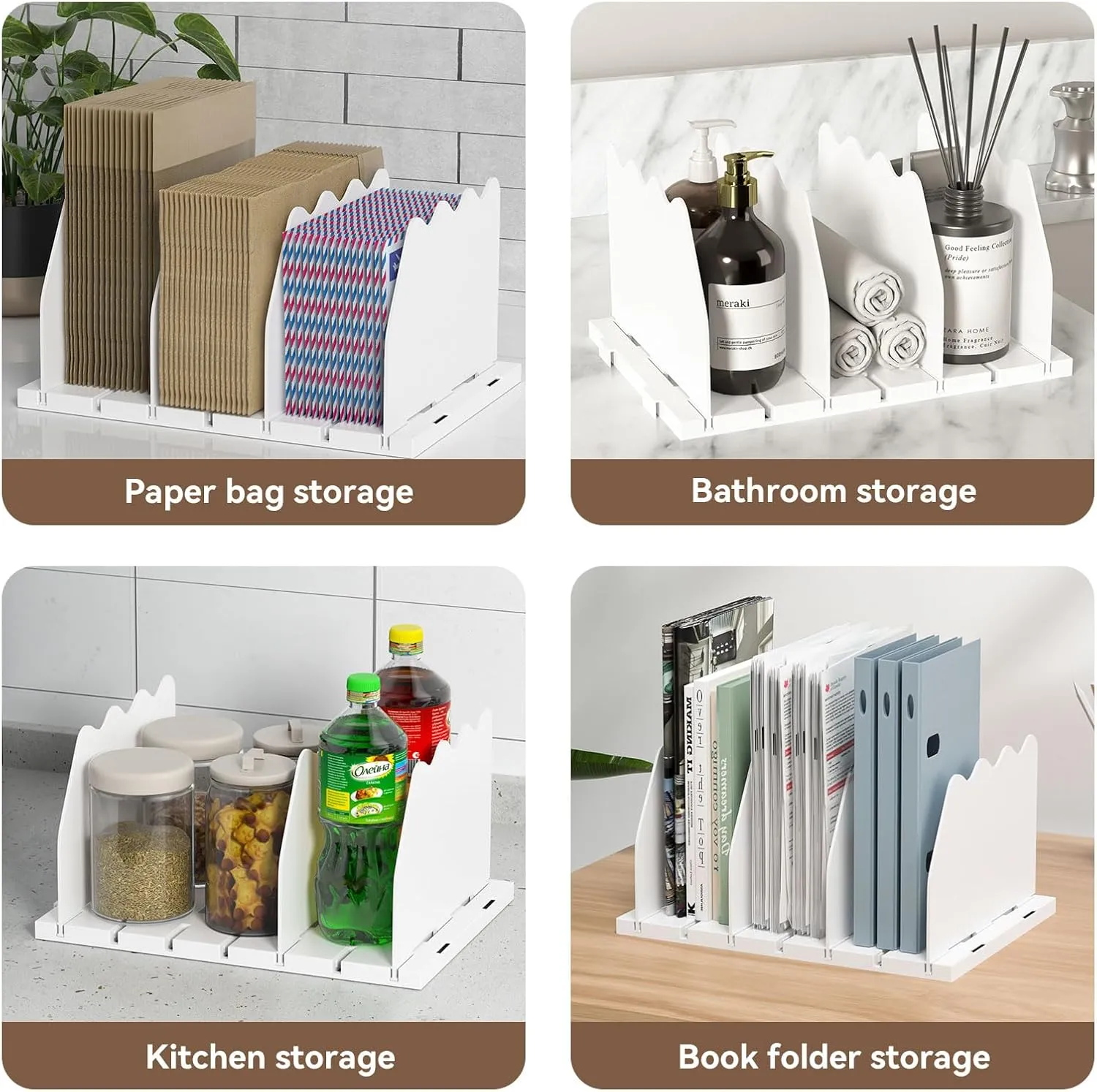 SOYO Adjustable Clear Purse Organizers for Closet, Acrylic Shelf Divider for Bag and Purse Storage, Clear Pocketbook and Handbag Organizer, Bookshelf Separator Organizers for House, Office Use, White