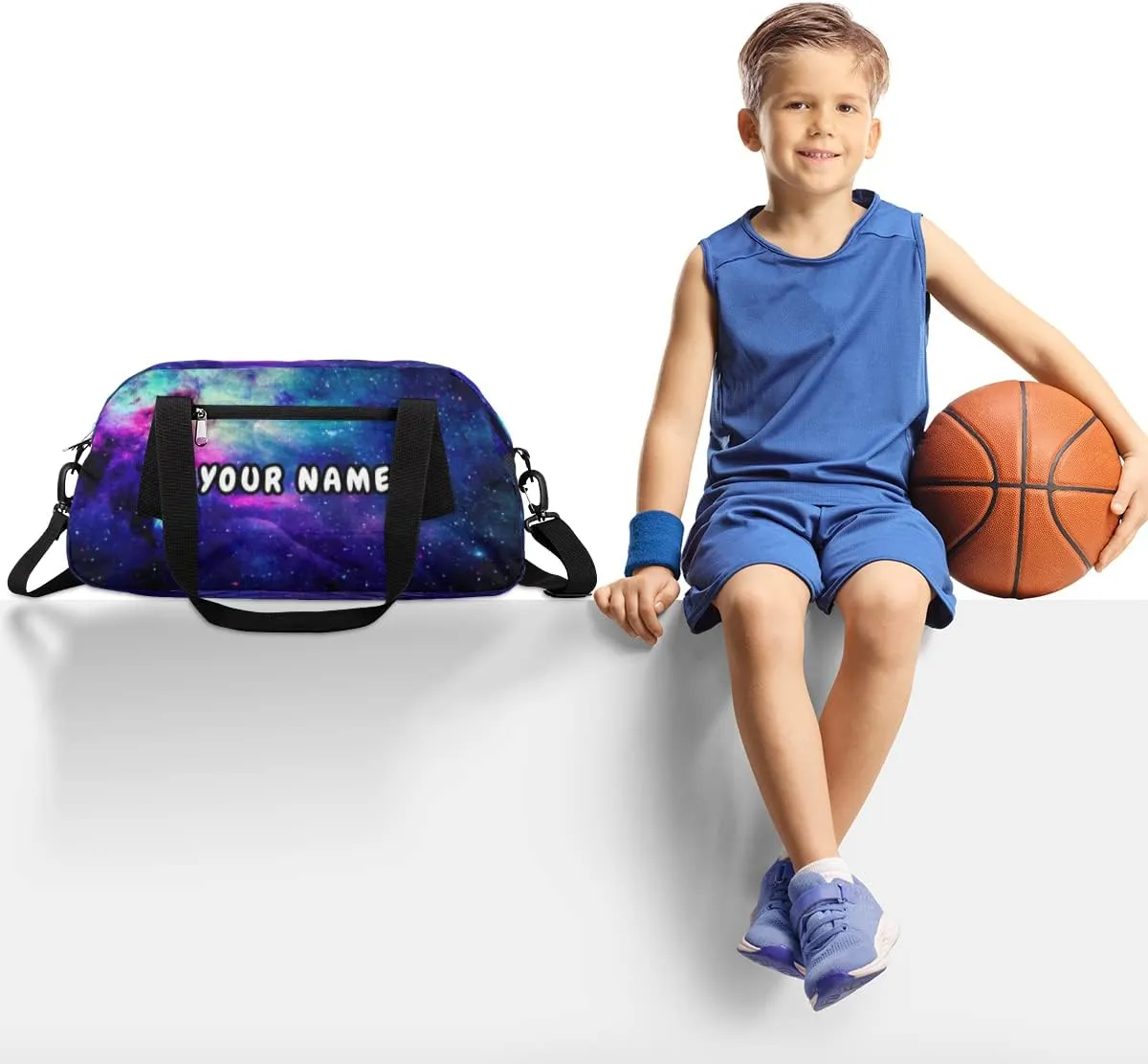 Space Personalized Kids Duffel Bag for Girls Boys, Nebula Customized Name Dance Bag Overnight Small Duffel Bag Carry On Weekend Sports Gym Travel Bag for School Practice Gymnastics Ballet