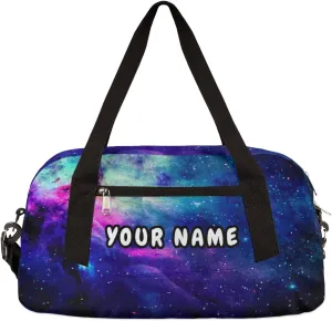 Space Personalized Kids Duffel Bag for Girls Boys, Nebula Customized Name Dance Bag Overnight Small Duffel Bag Carry On Weekend Sports Gym Travel Bag for School Practice Gymnastics Ballet