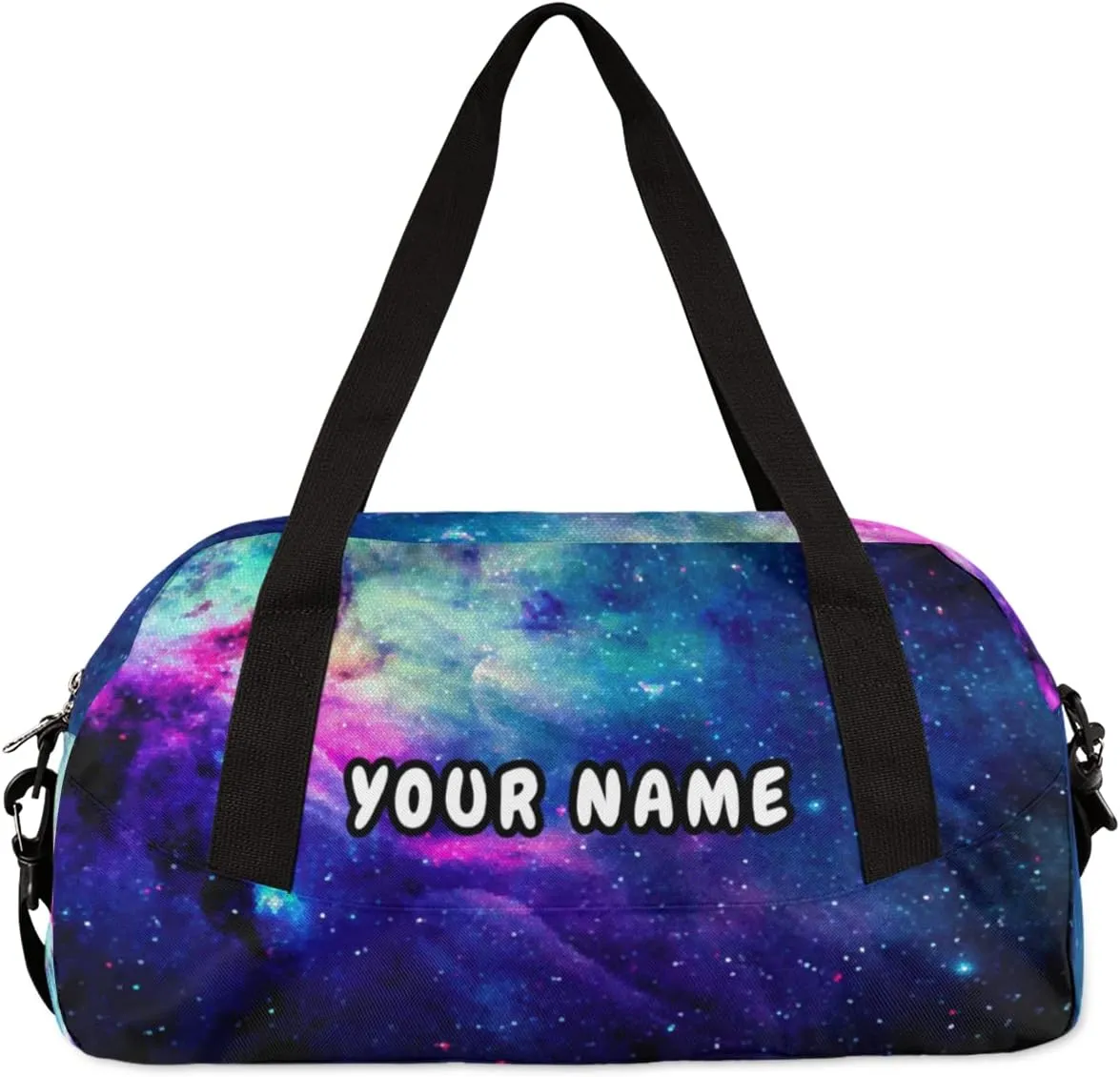 Space Personalized Kids Duffel Bag for Girls Boys, Nebula Customized Name Dance Bag Overnight Small Duffel Bag Carry On Weekend Sports Gym Travel Bag for School Practice Gymnastics Ballet
