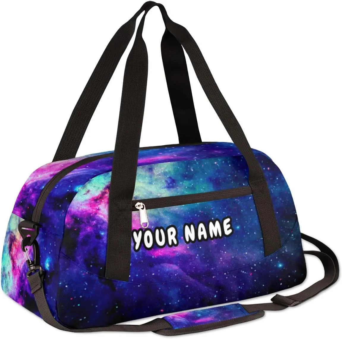 Space Personalized Kids Duffel Bag for Girls Boys, Nebula Customized Name Dance Bag Overnight Small Duffel Bag Carry On Weekend Sports Gym Travel Bag for School Practice Gymnastics Ballet