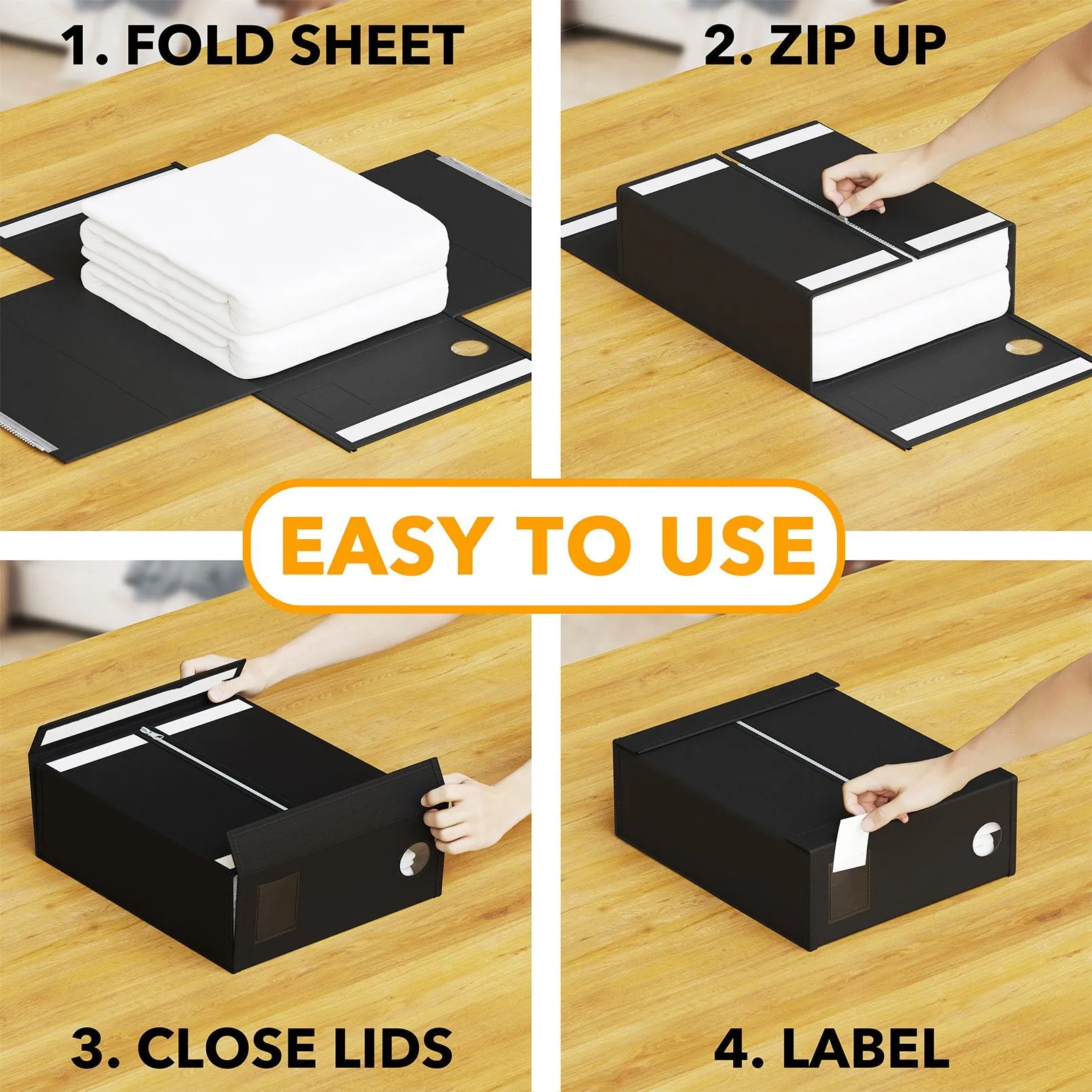 SpaceAid 4 Pack Foldable Bed Sheet Organizer Set, Black