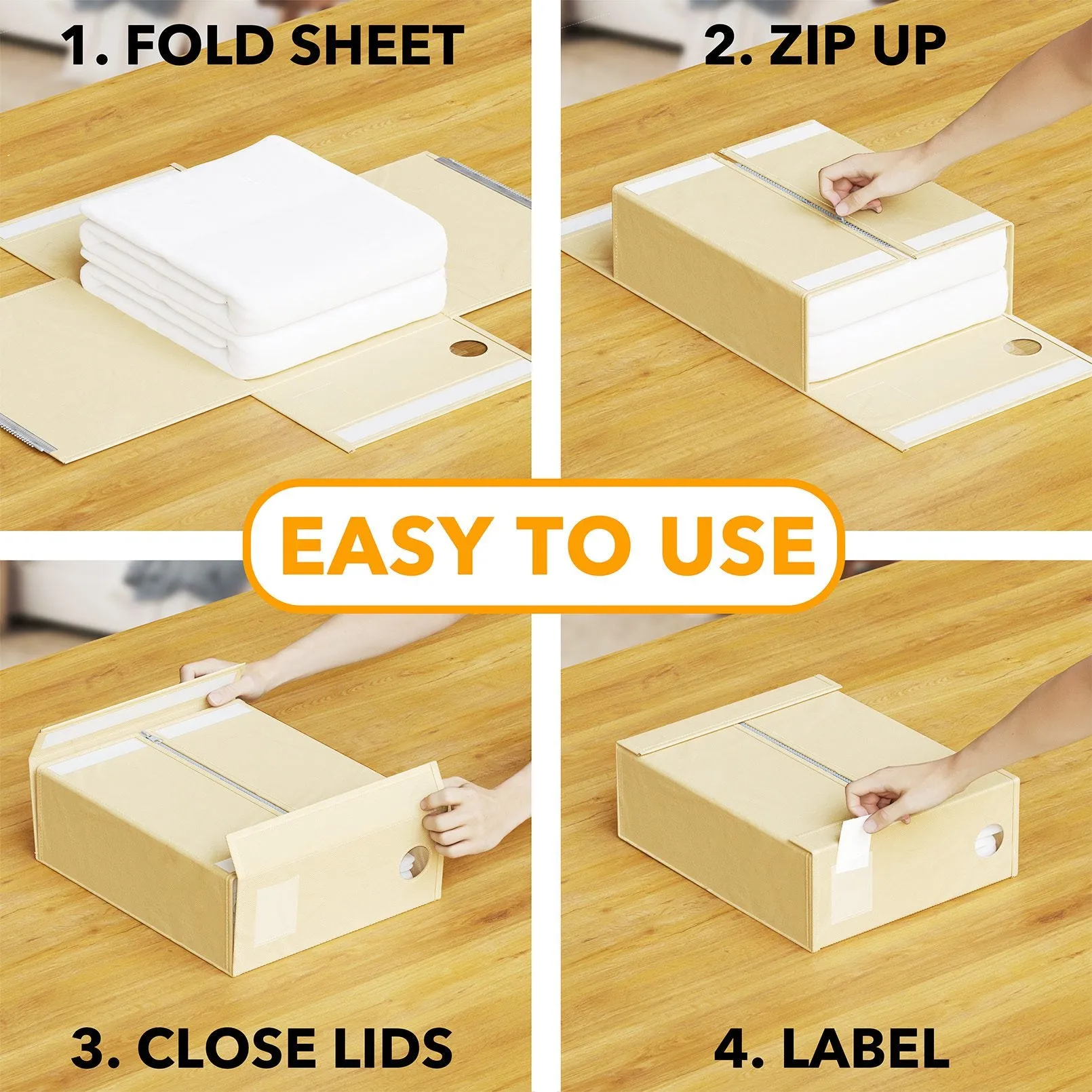 SpaceAid 8 Pack Bed Sheet Organizer and Storage Folder Sheet Organizer in Beige