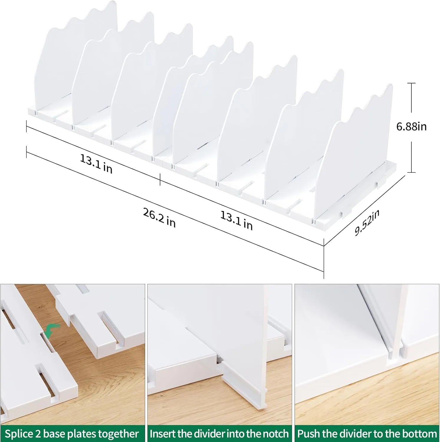 SPACEKEEPER Shelf Divider for Closet, Adjustable Purse Organizers Handbag Separators Storage Organizer Bookshelf Separator Dividers in Bedroom Office Kitchen Bathroom, White
