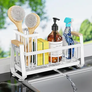 Sponge Holder for Kitchen Sink Organizer, Sink Caddy with Removable High Brush Holder, Soap Sponge Caddy with Quick Drain Tray & Suction Cups, Kitchen Storage and Countertop Organization
