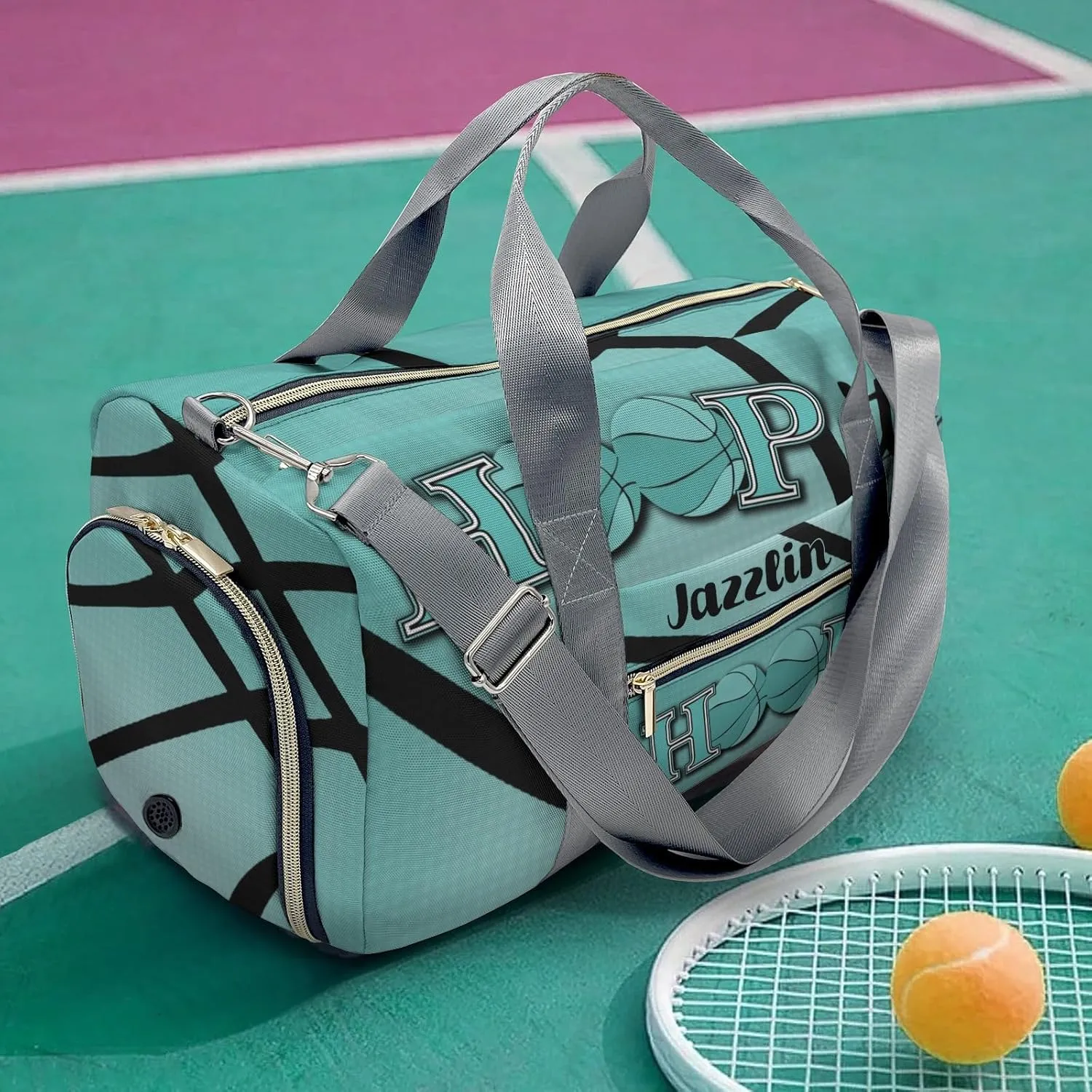 Sport Player Duffle Bag for Travel,Personalized Hoop Basketball Teal Carry on Bag Travel Bags Overnight Weekend Gym Bag Carry On Luggage Bags