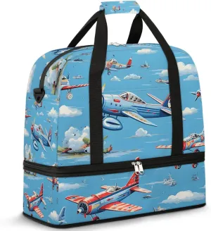 Sports Duffel Bag, Foldable Airplanes Travel Duffel Bag, Gym Yoga Beach Bag Weekender Overnight Bag with Shoes Compartment for Men Women, Flying Airplane
