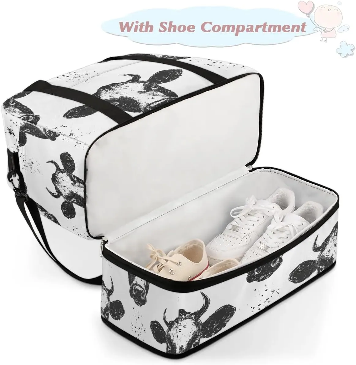 Sports Duffel Bag, Foldable Farm Cow Travel Duffel Bag, Gym Yoga Beach Bag Weekender Overnight Bag with Shoes Compartment for Men Women, Wild Animal Cow