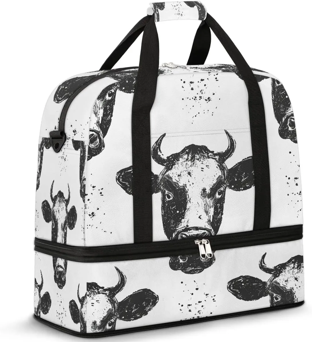 Sports Duffel Bag, Foldable Farm Cow Travel Duffel Bag, Gym Yoga Beach Bag Weekender Overnight Bag with Shoes Compartment for Men Women, Wild Animal Cow