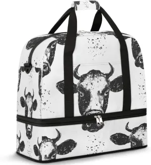 Sports Duffel Bag, Foldable Farm Cow Travel Duffel Bag, Gym Yoga Beach Bag Weekender Overnight Bag with Shoes Compartment for Men Women, Wild Animal Cow