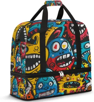 Sports Duffel Bag, Foldable Monsters Travel Duffel Bag, Gym Yoga Beach Bag Weekender Overnight Bag with Shoes Compartment for Men Women, Funny Animal