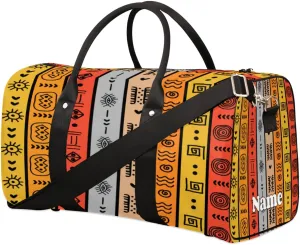 Sports Gym Duffel Bag Customized Name for Women & Men, Abstract African Egyptian Notes Waterproof Tote Beach Bag Foldable Personal Item Travel Bag for Weekender Overnight Dance Carry-On Bag