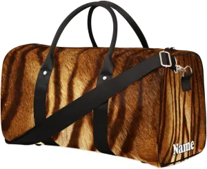 Sports Gym Duffel Bag Customized Name for Women & Men, Animal Skin Tiger Waterproof Tote Beach Bag Foldable Personal Item Travel Bag for Weekender Overnight Dance Carry-On Bag