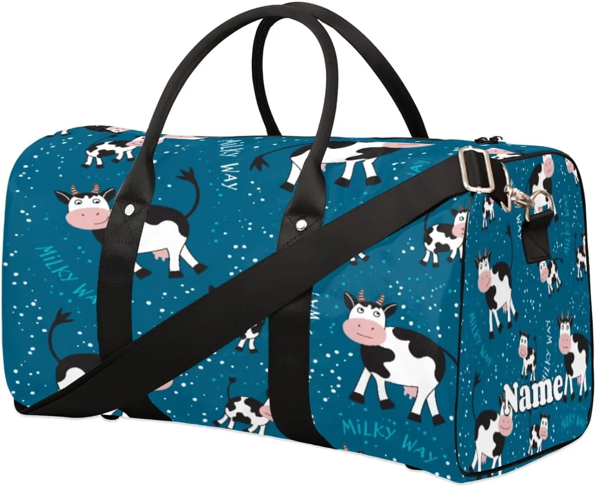Sports Gym Duffel Bag Customized Name for Women & Men, Cattle Animals Waterproof Tote Beach Bag Foldable Personal Item Travel Bag for Weekender Overnight Dance Carry-On Bag