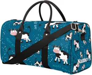 Sports Gym Duffel Bag Customized Name for Women & Men, Cattle Animals Waterproof Tote Beach Bag Foldable Personal Item Travel Bag for Weekender Overnight Dance Carry-On Bag