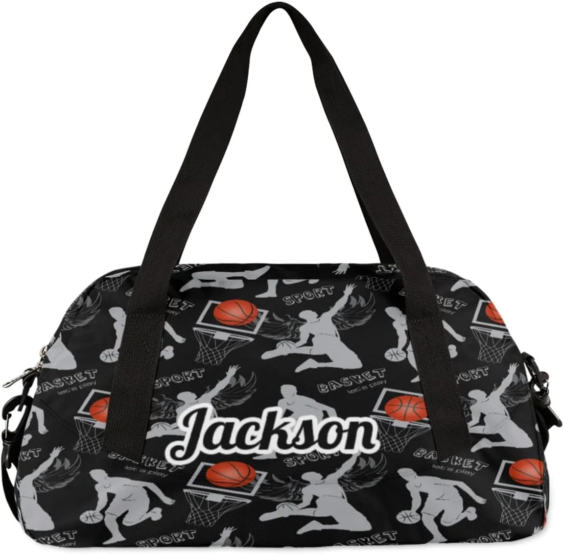 Sports Play Basketball Pattern Custom Name Kids Duffel Bags Personalized Customized Sports Gym Bag Girls Dance Bag Tote Overnight Weekender Sleepover Carry On Travel Bag for Boys Girls
