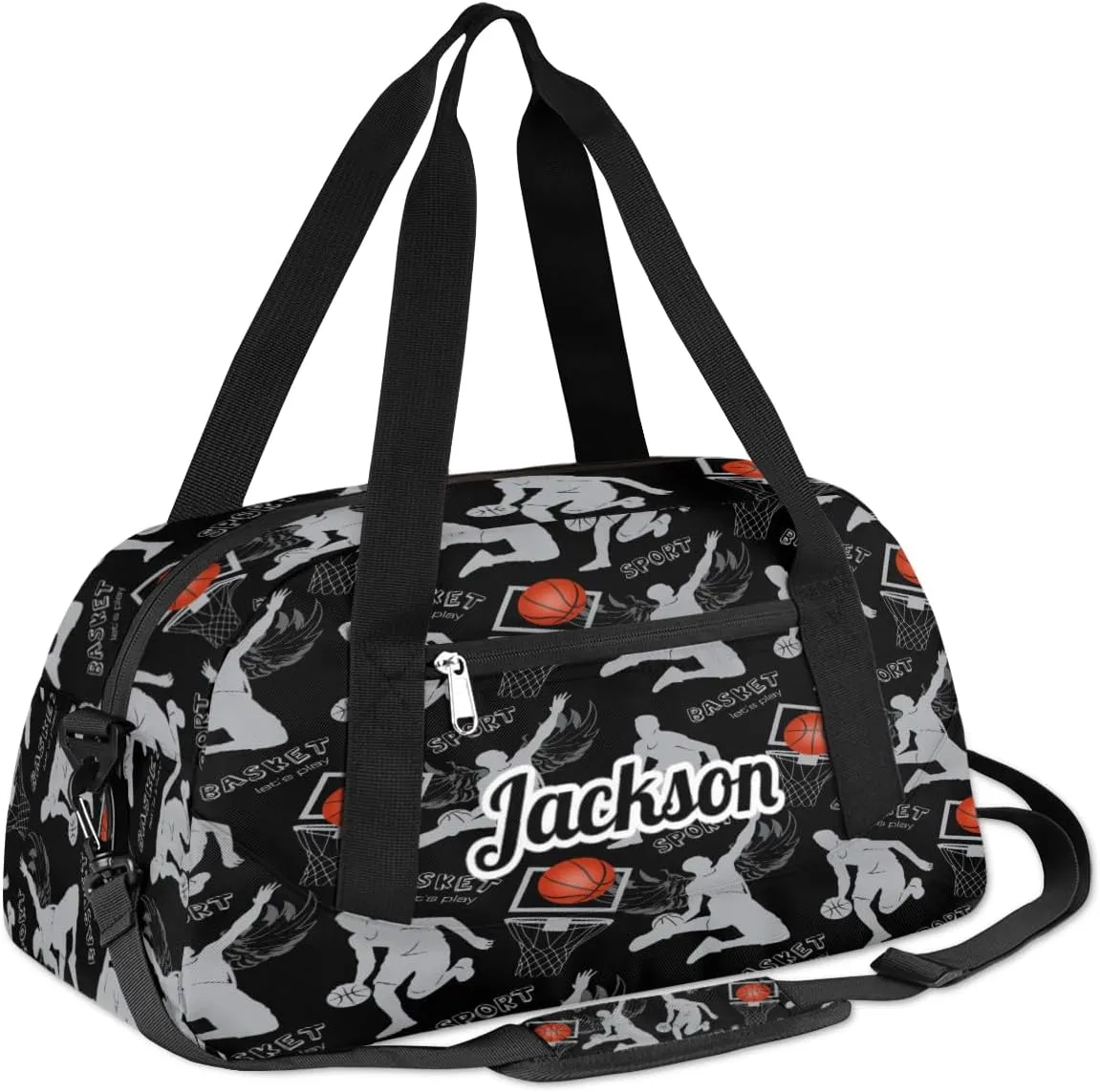 Sports Play Basketball Pattern Custom Name Kids Duffel Bags Personalized Customized Sports Gym Bag Girls Dance Bag Tote Overnight Weekender Sleepover Carry On Travel Bag for Boys Girls