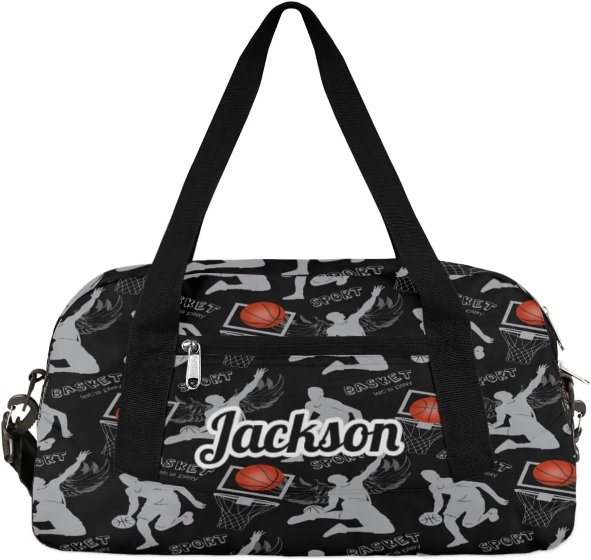Sports Play Basketball Pattern Custom Name Kids Duffel Bags Personalized Customized Sports Gym Bag Girls Dance Bag Tote Overnight Weekender Sleepover Carry On Travel Bag for Boys Girls