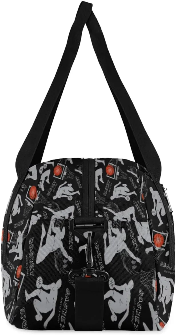 Sports Play Basketball Pattern Custom Name Kids Duffel Bags Personalized Customized Sports Gym Bag Girls Dance Bag Tote Overnight Weekender Sleepover Carry On Travel Bag for Boys Girls