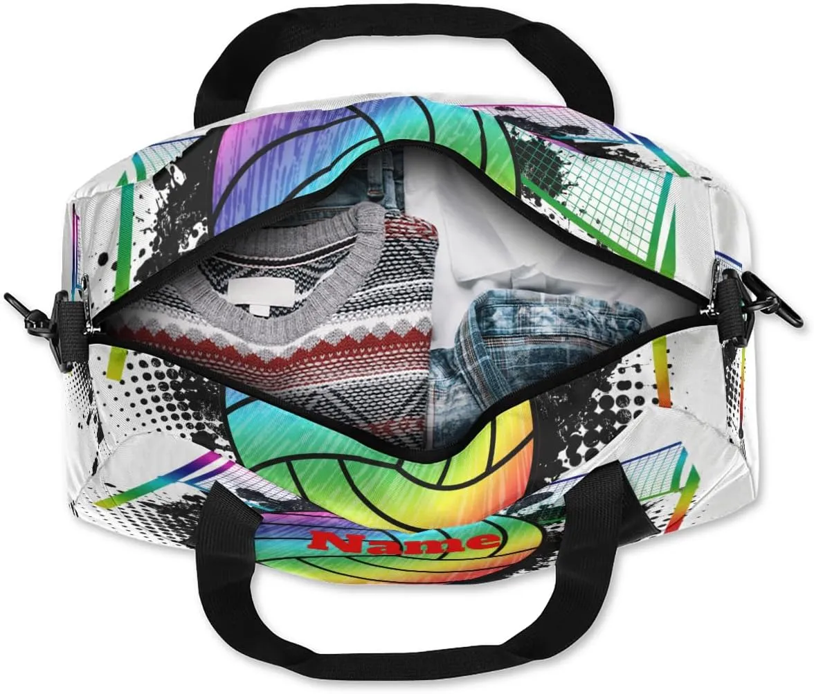 Sports Rainbow Volleyball Custom Name Kids Duffel Bags Personalized Customized Gifts Sports Gym Bag Girls Dance Bag Overnight Weekender Sleepover Carry On Travel Tote Bag for Boys Girls