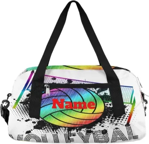Sports Rainbow Volleyball Custom Name Kids Duffel Bags Personalized Customized Gifts Sports Gym Bag Girls Dance Bag Overnight Weekender Sleepover Carry On Travel Tote Bag for Boys Girls