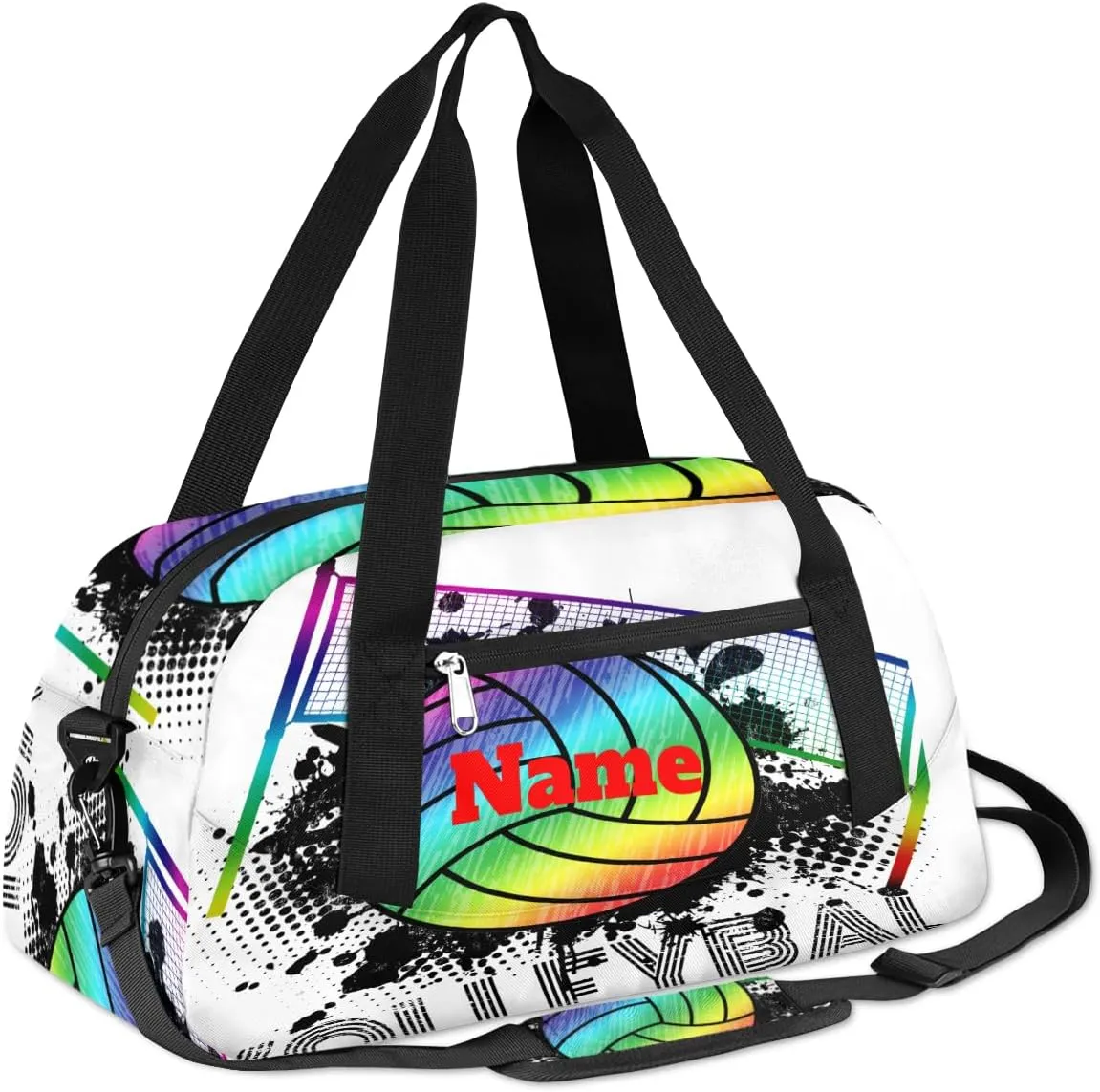 Sports Rainbow Volleyball Custom Name Kids Duffel Bags Personalized Customized Gifts Sports Gym Bag Girls Dance Bag Overnight Weekender Sleepover Carry On Travel Tote Bag for Boys Girls
