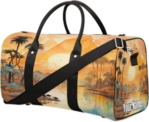 Sports Tote Gym Duffel Bag African Egyptian Sunset Print Customized Name for Women & Men,Waterproof Baseball Bag Foldable Personal Item Travel Bag for Weekender Overnight Dance Carry-On Bag