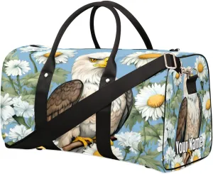 Sports Tote Gym Duffel Bag Birds Falcon Daisy Customized Name for Women & Men,Waterproof Baseball Bag Foldable Personal Item Travel Bag for Weekender Overnight Dance Carry-On Bag