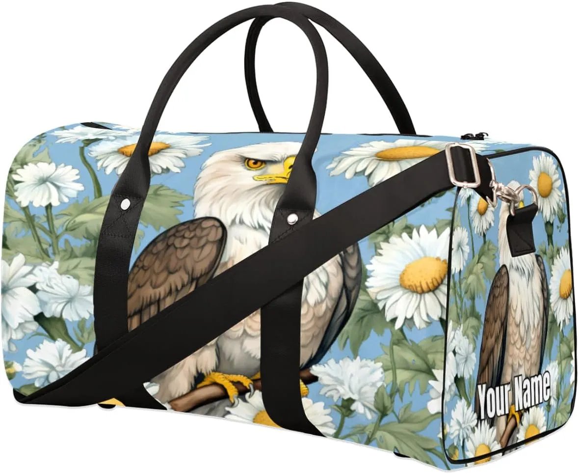 Sports Tote Gym Duffel Bag Birds Falcon Daisy Customized Name for Women & Men,Waterproof Baseball Bag Foldable Personal Item Travel Bag for Weekender Overnight Dance Carry-On Bag